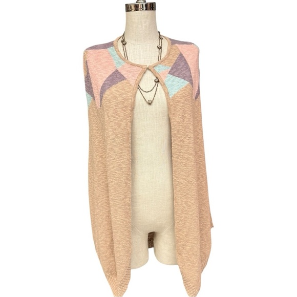 One Teaspoon Knit Cape Multicolor Trim – Size S/M, NWT, Soft Pastel Fall Layer - Picture 4 of 12